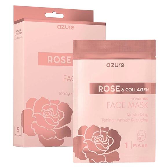 Azure Rose & Collagen Hydrating Face Mask 5-Pack – Moisturizing Toning Treatment - Picture 1 of 2